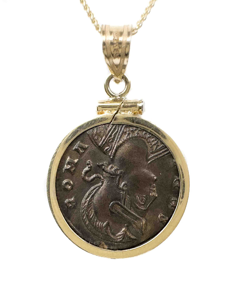 14k Gold Genuine Ancient Roman Coin Necklace (Rome/Constantinople Commemorative; 330-335 A.D.)
