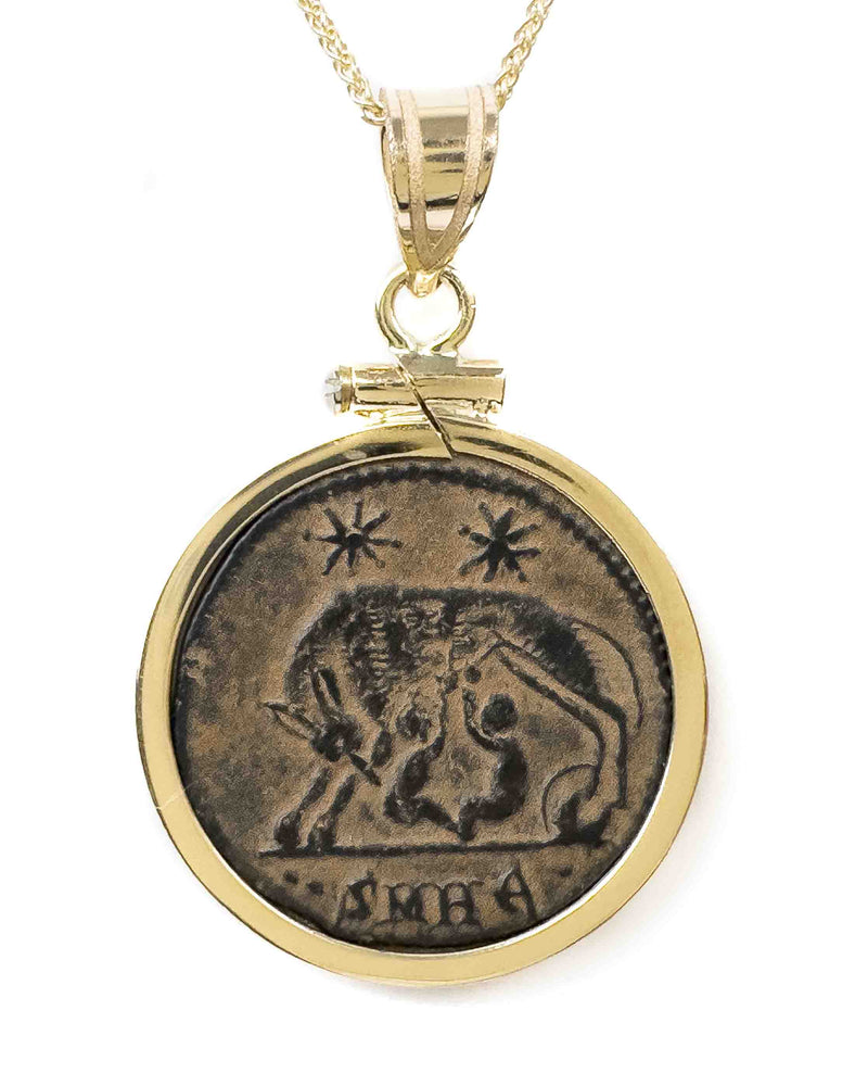 14k Gold Genuine Ancient Roman Coin Necklace (Rome/Constantinople Commemorative; 307-337 A.D.)