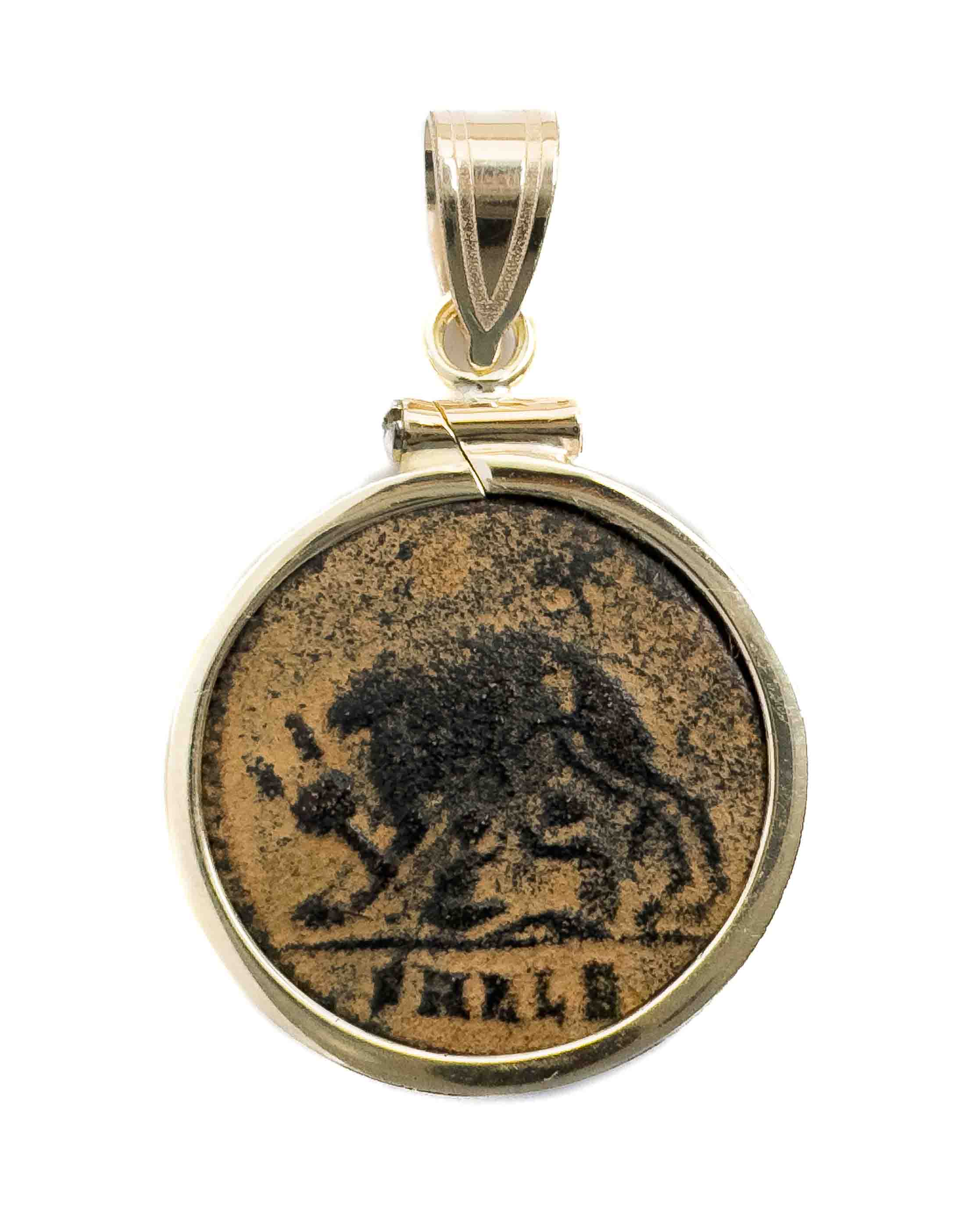10k Gold Genuine Ancient Roman Coin Pendant (Romulus & Remus; 310-337 A.D.)