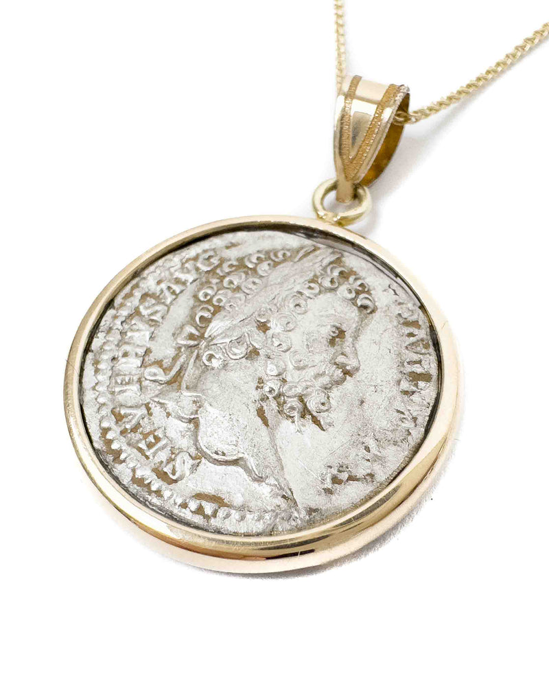 14k Gold Genuine Ancient Roman Coin Necklace (Septimus Severus; 193-211 A.D.)