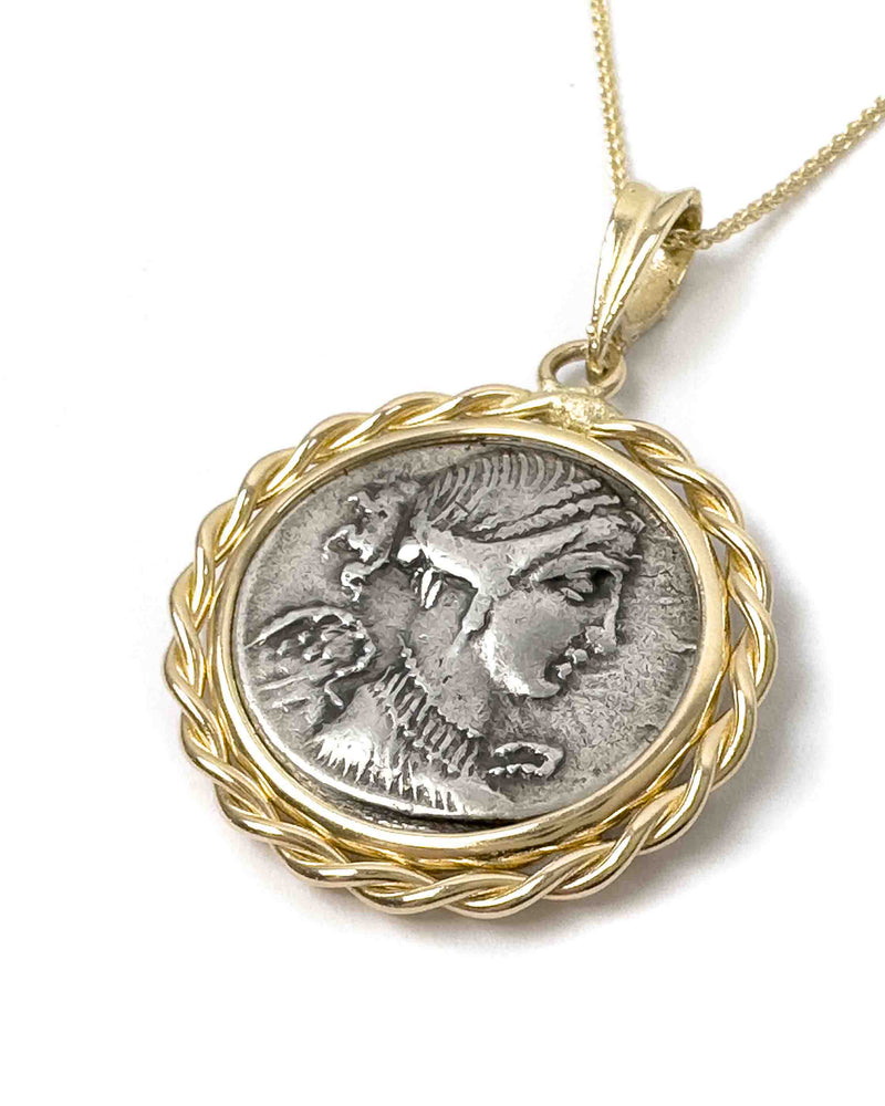 14k Genuine Ancient Roman Coin Necklace (Winged Victory; 46 B.C.)