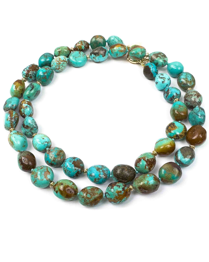 Natural Arizona Kingman Turquoise Nugget Long Knotted Necklace