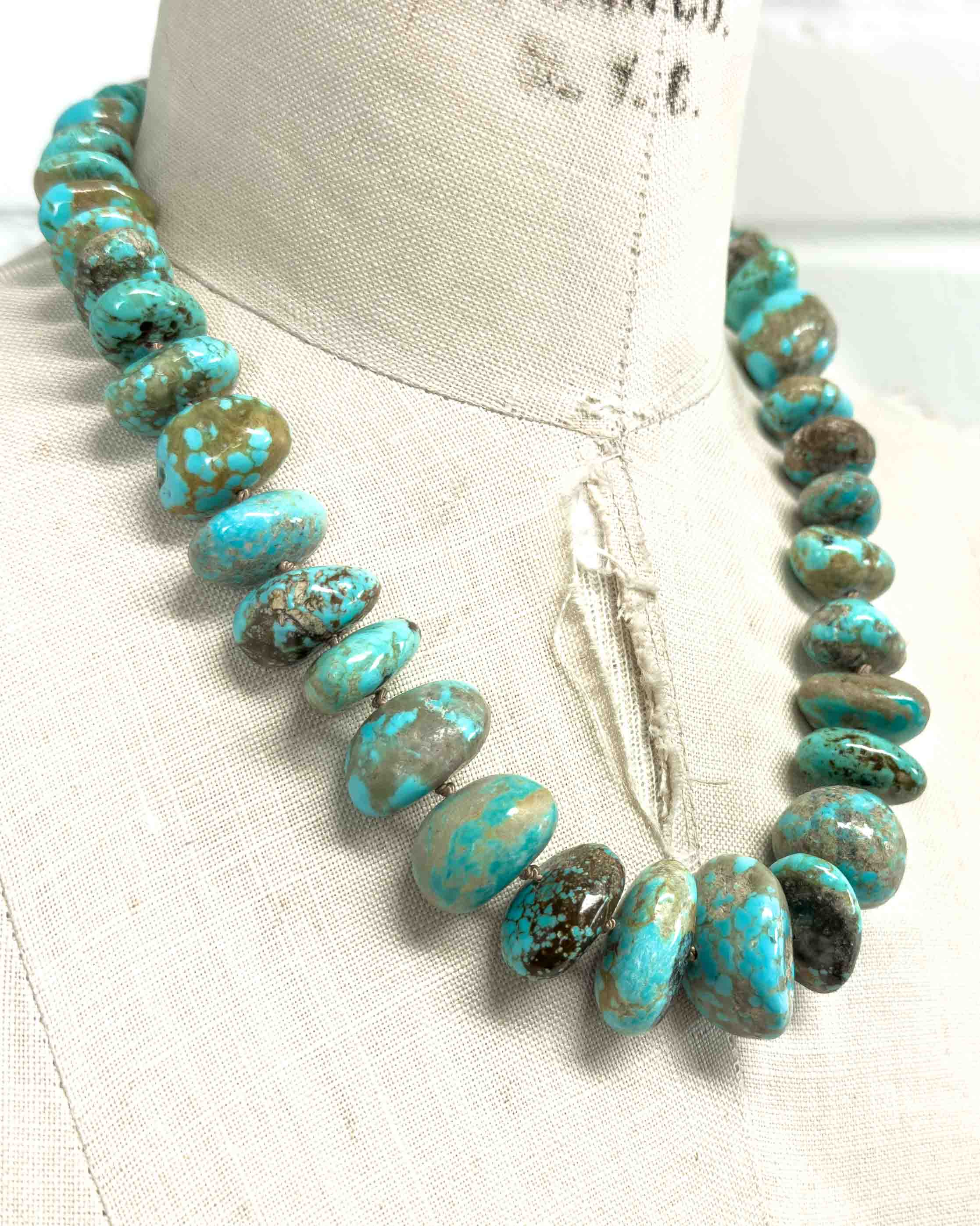 Natural Arizona Kingman Turquoise Chunky Nugget Knotted Statement Necklace