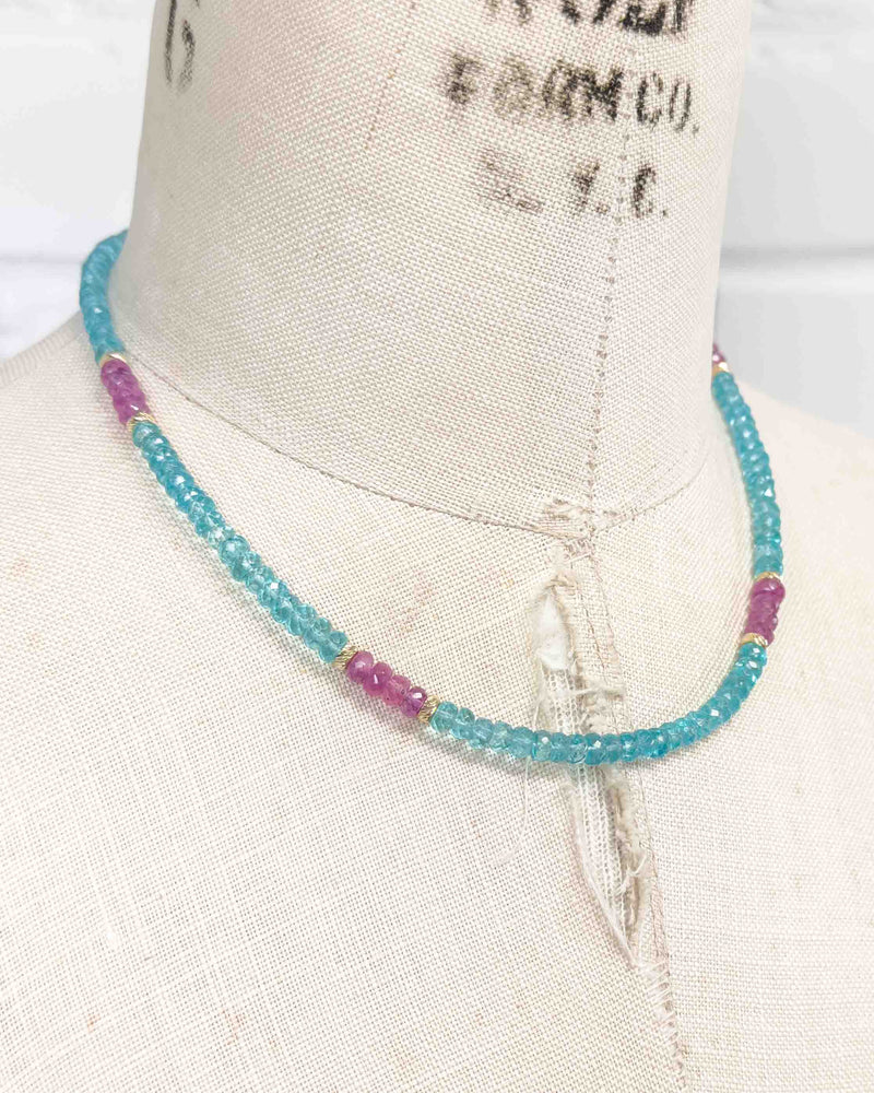14k Gold Blue Apatite & Pink Sapphire Necklace