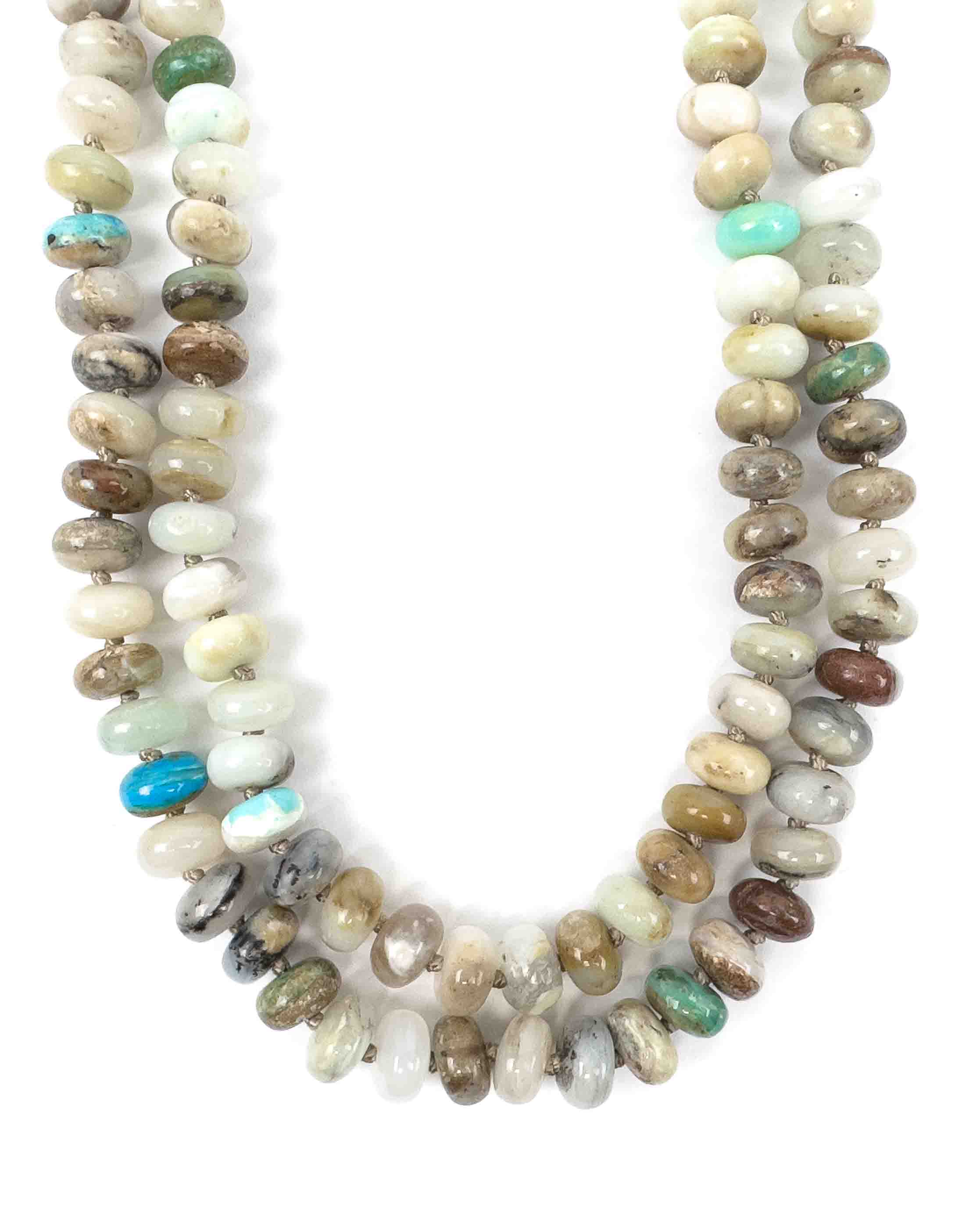 Green Peruvian Opal Hand-Knotted Double Strand Necklace