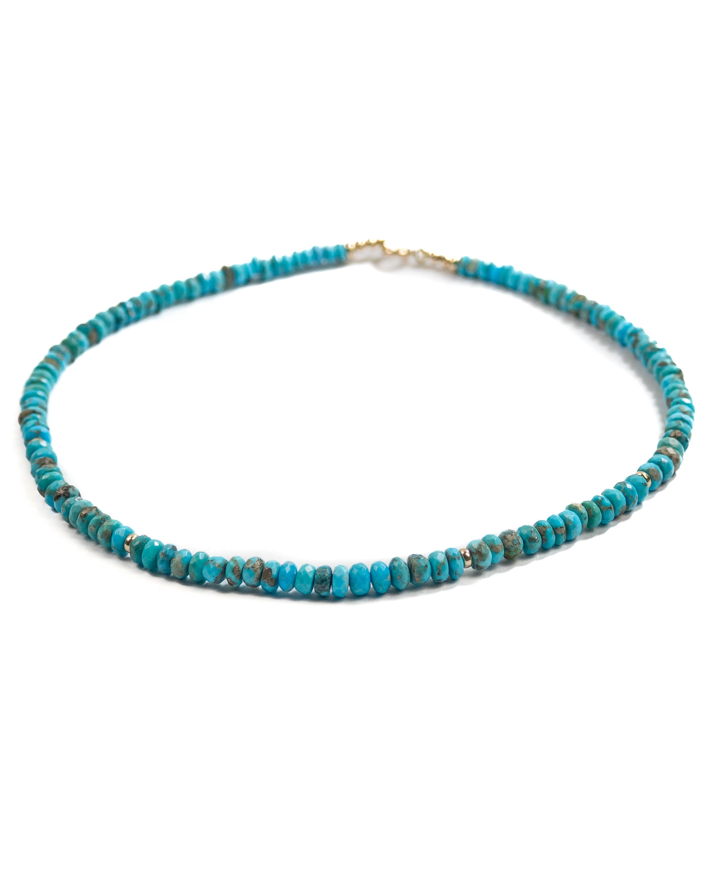 14k Gold Bead & Natural Arizona Sleeping Beauty Turquoise Necklace