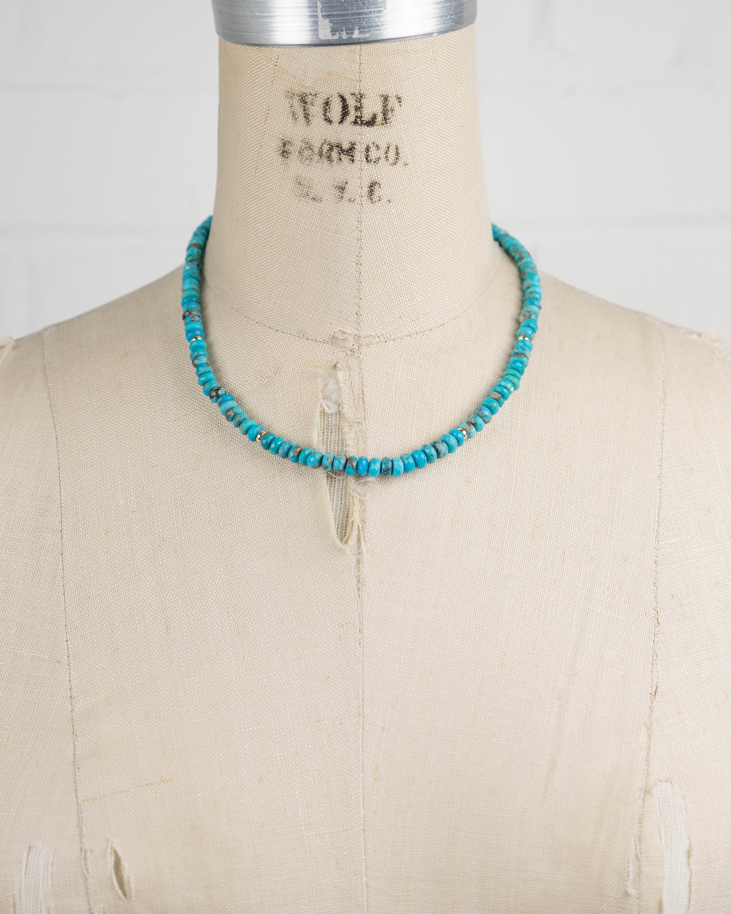 14k Gold Bead & Natural Arizona Sleeping Beauty Turquoise Necklace