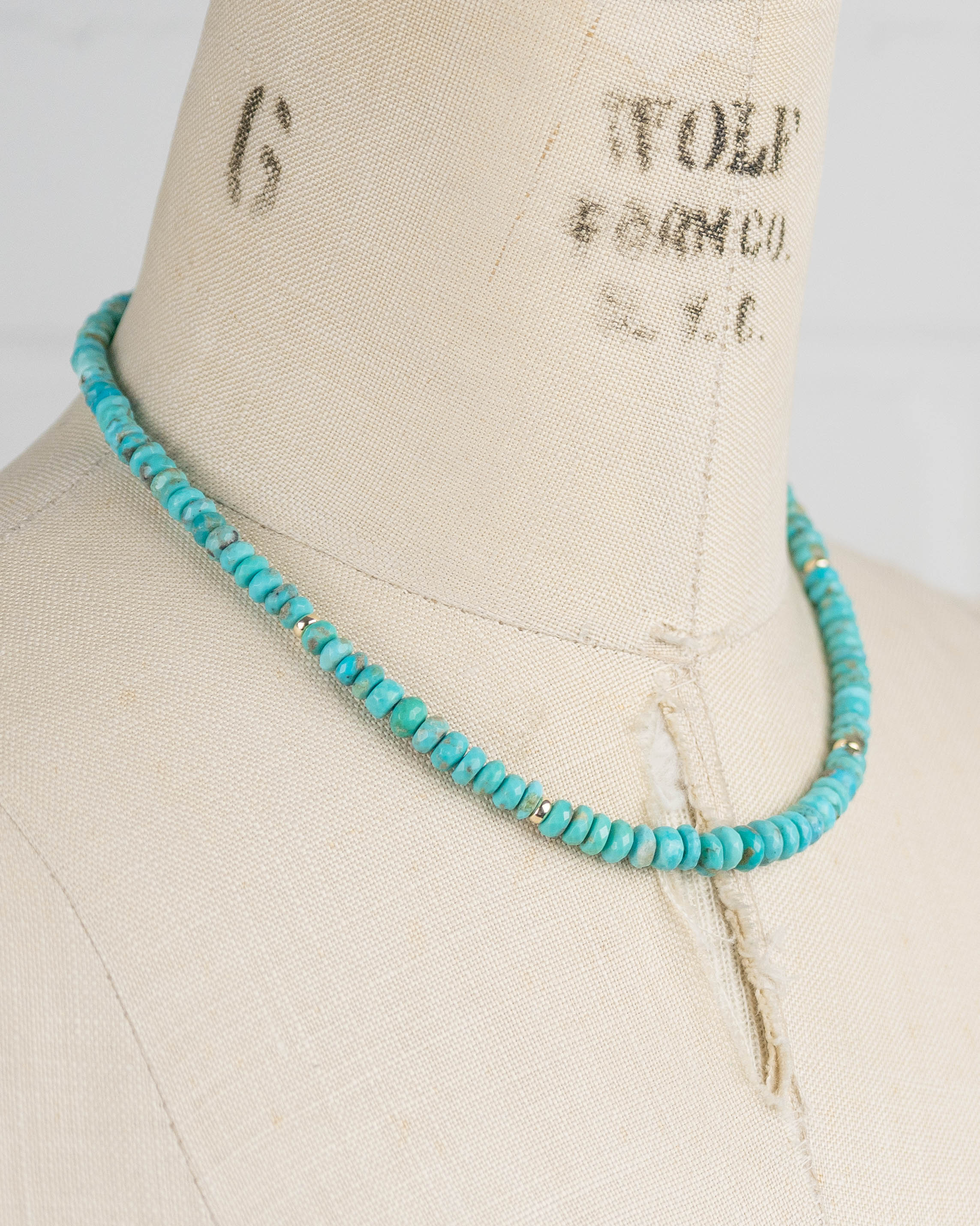 14k Gold & Natural Arizona Sleeping Beauty Turquoise Necklace
