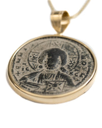 14k Genuine Ancient Byzantine Coin Necklace (Christ, King of Kings; 976-1025 A.D.)
