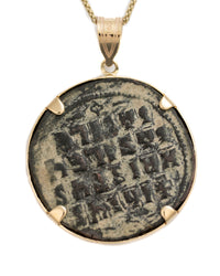 14k Genuine Ancient Byzantine Coin Necklace (Christ, King of Kings; 976-1025 A.D.)