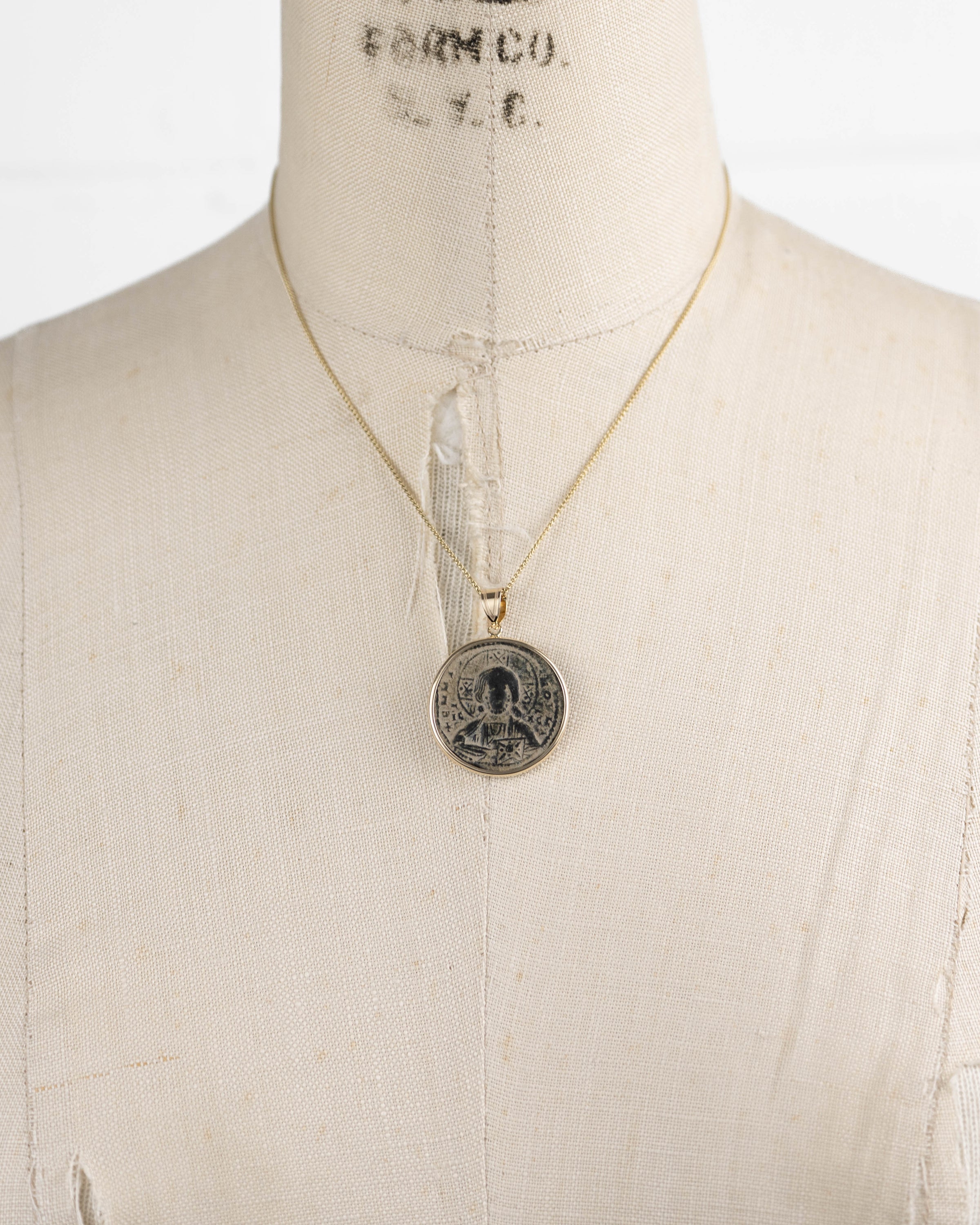 14k Genuine Ancient Byzantine Coin Necklace (Christ, King of Kings; 976-1025 A.D.)