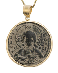 14k Genuine Ancient Byzantine Coin Necklace (Christ, King of Kings; 976-1025 A.D.)