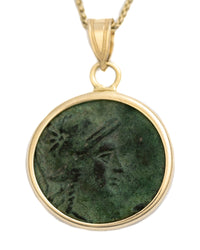 14k Gold Genuine Ancient Greek Coin Necklace (Athena/Owl; 200-133 B.C.)
