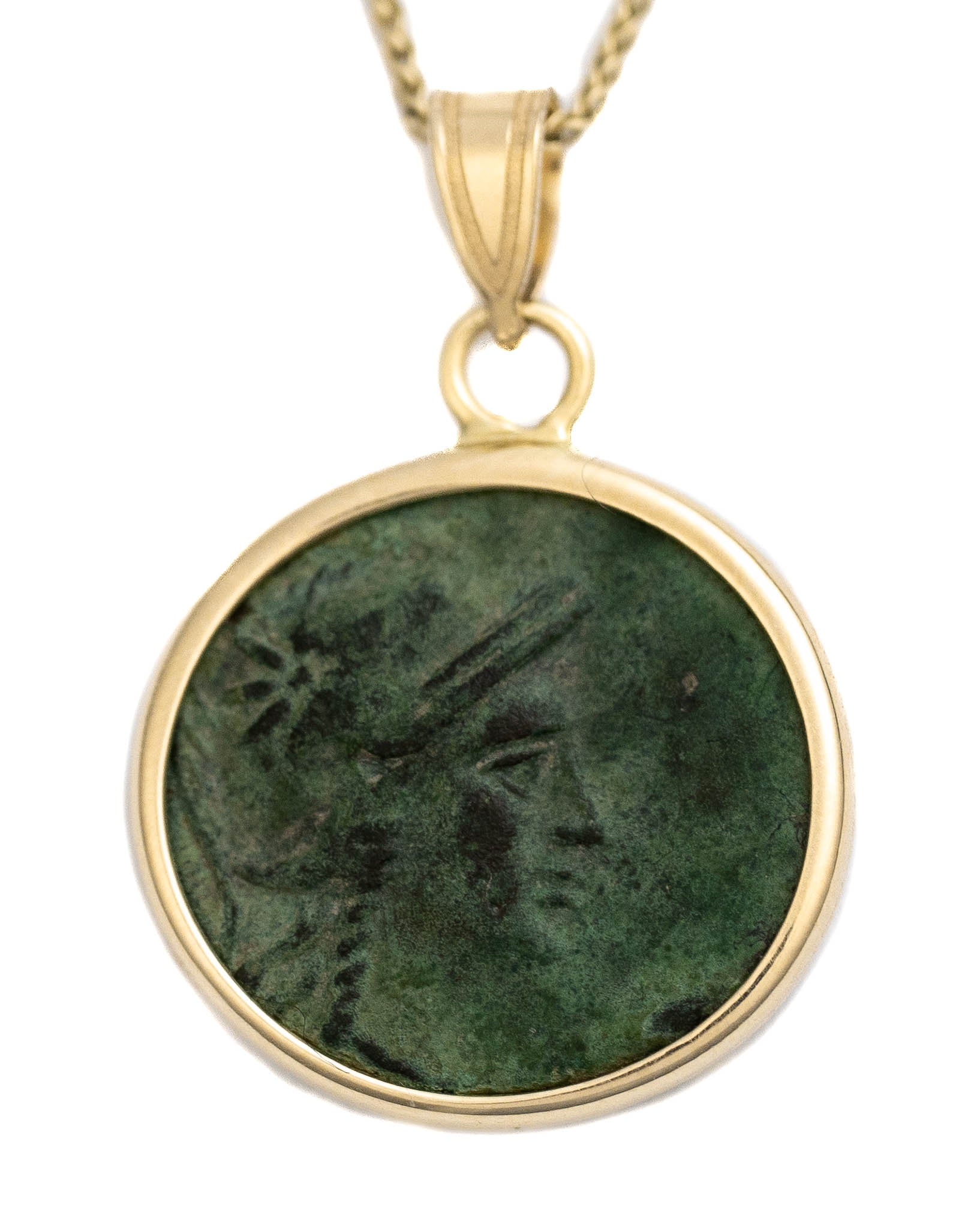 14k Gold Genuine Ancient Greek Coin Necklace (Athena/Owl; 200-133 B.C.)