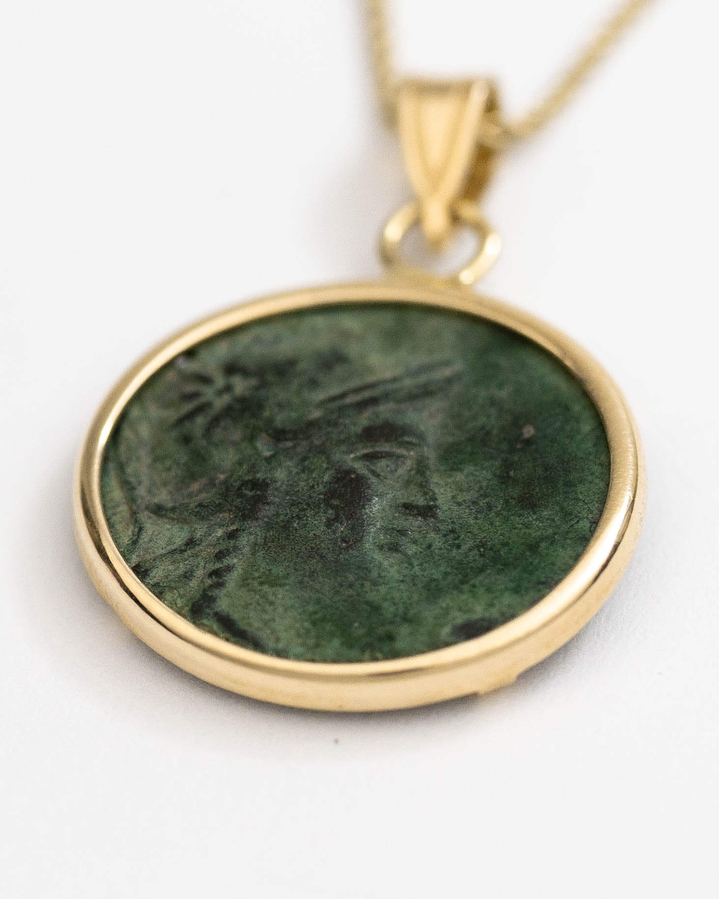14k Gold Genuine Ancient Greek Coin Necklace (Athena/Owl; 200-133 B.C.)