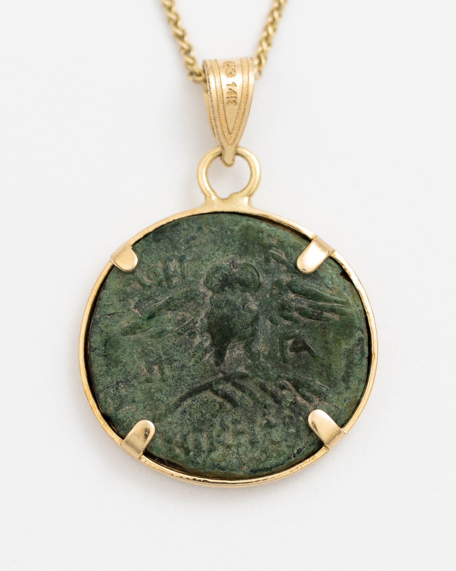 14k Gold Genuine Ancient Greek Coin Necklace (Athena/Owl; 200-133 B.C.)