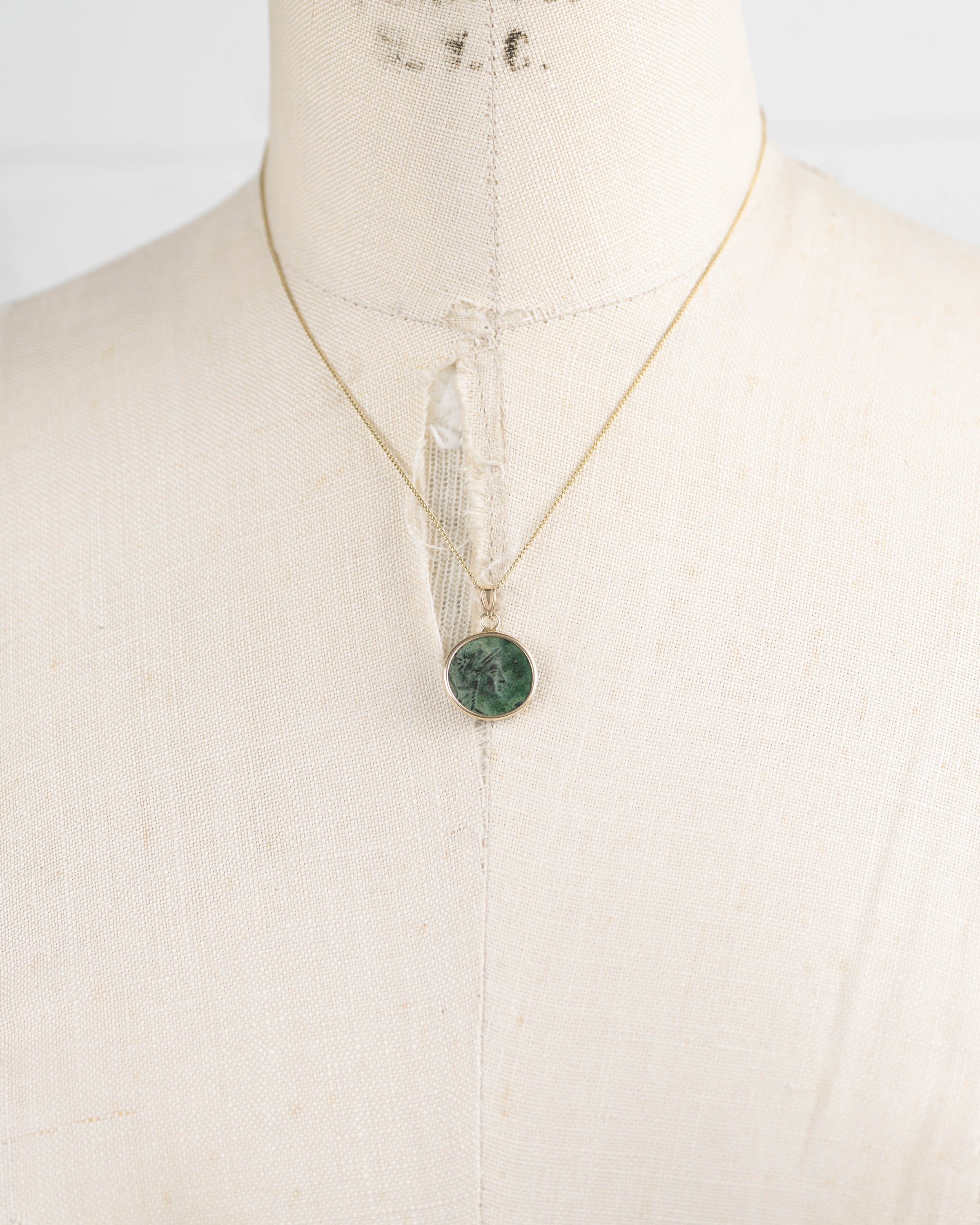 14k Gold Genuine Ancient Greek Coin Necklace (Athena/Owl; 200-133 B.C.)