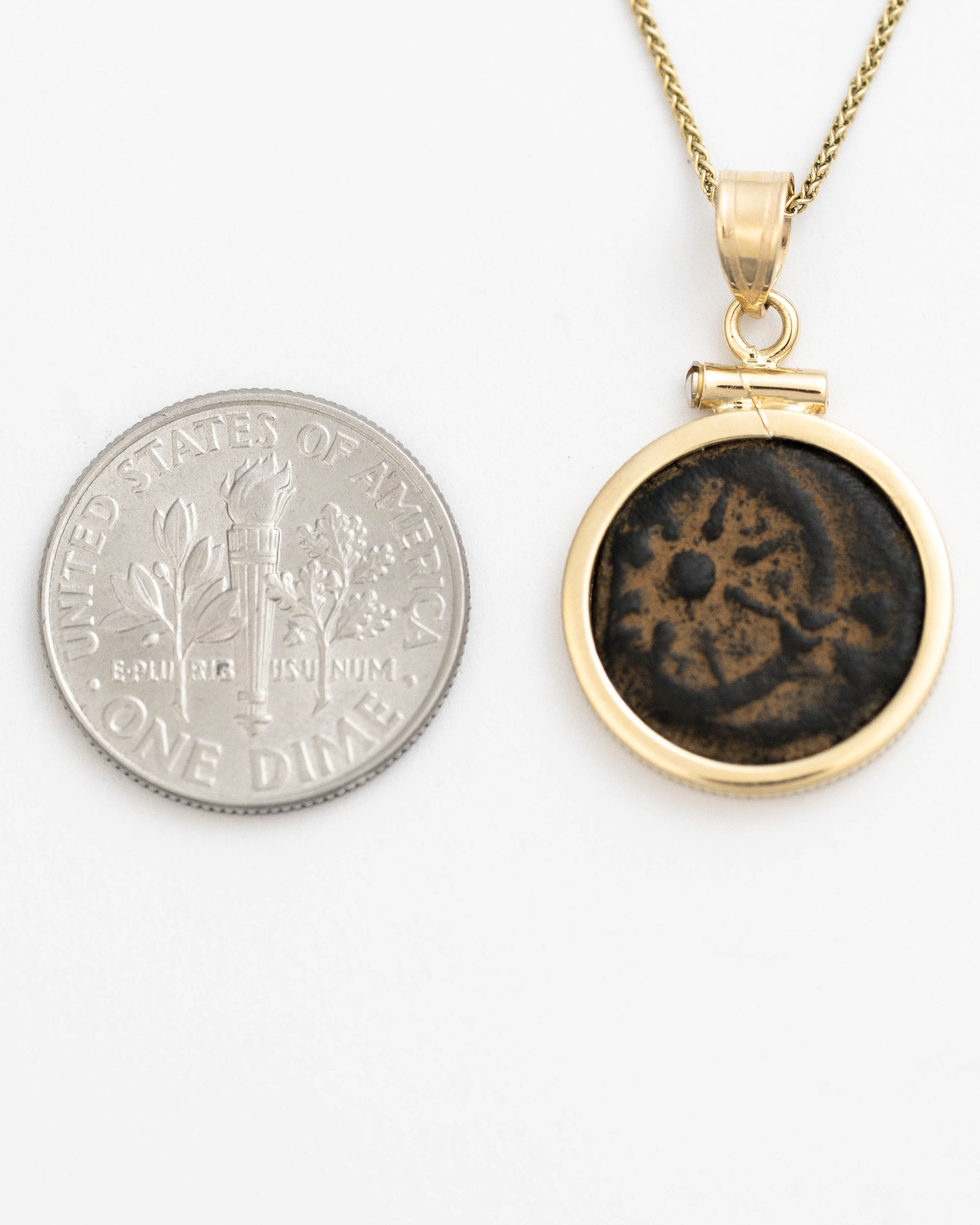 14k Gold Genuine Ancient Biblical/Judaean Coin Necklace (Widow's Mite; 103-76 B.C.)