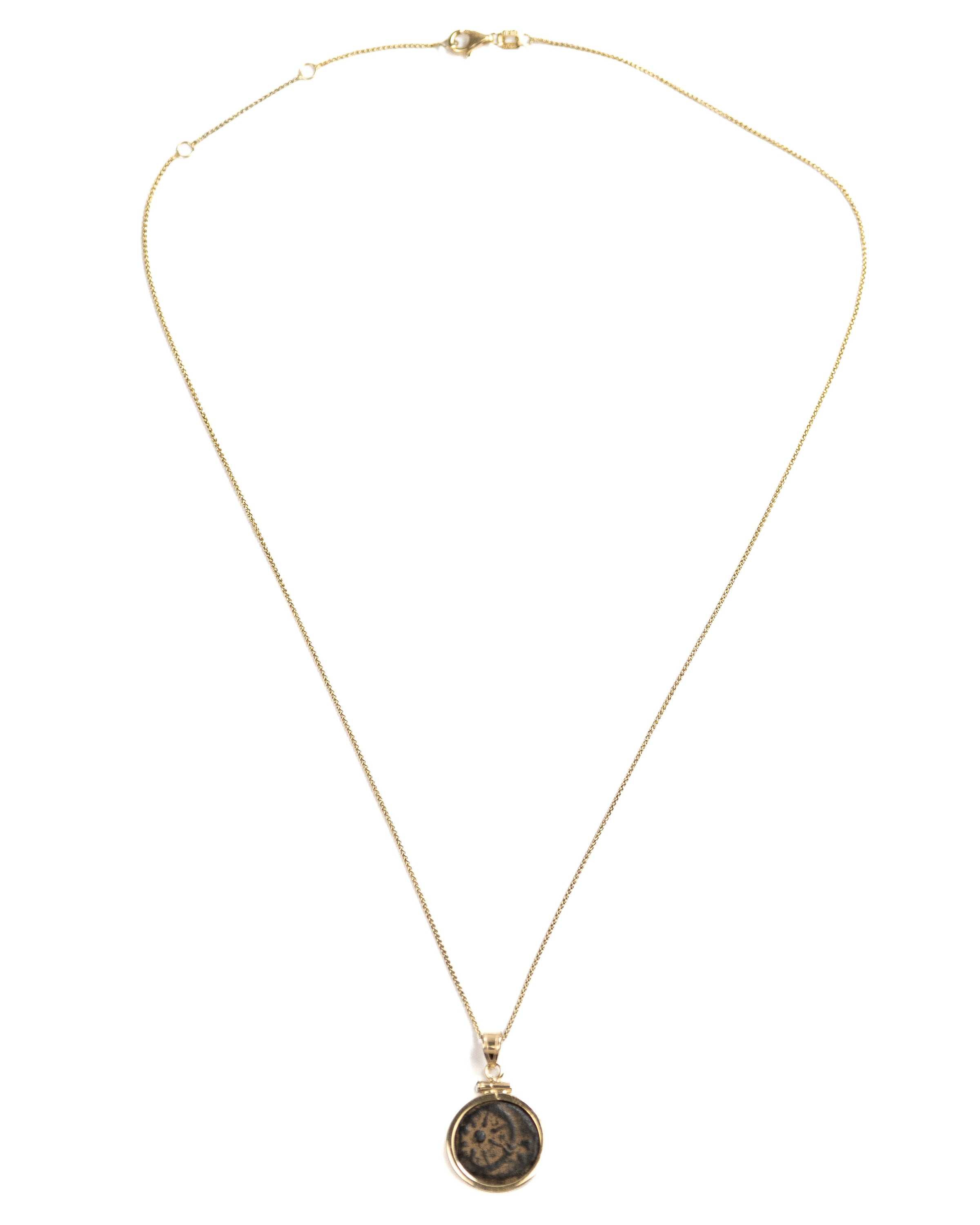 14k Gold Genuine Ancient Biblical/Judaean Coin Necklace (Widow's Mite; 103-76 B.C.)