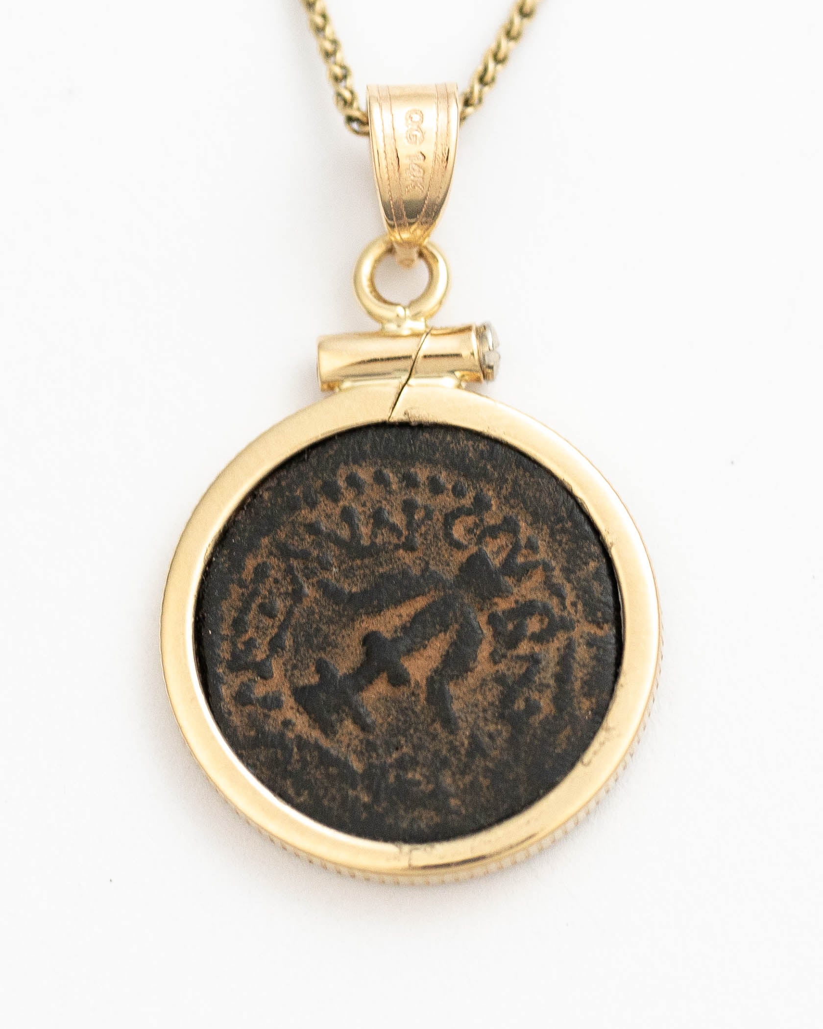 14k Gold Genuine Ancient Biblical/Judaean Coin Necklace (Widow's Mite; 103-76 B.C.)