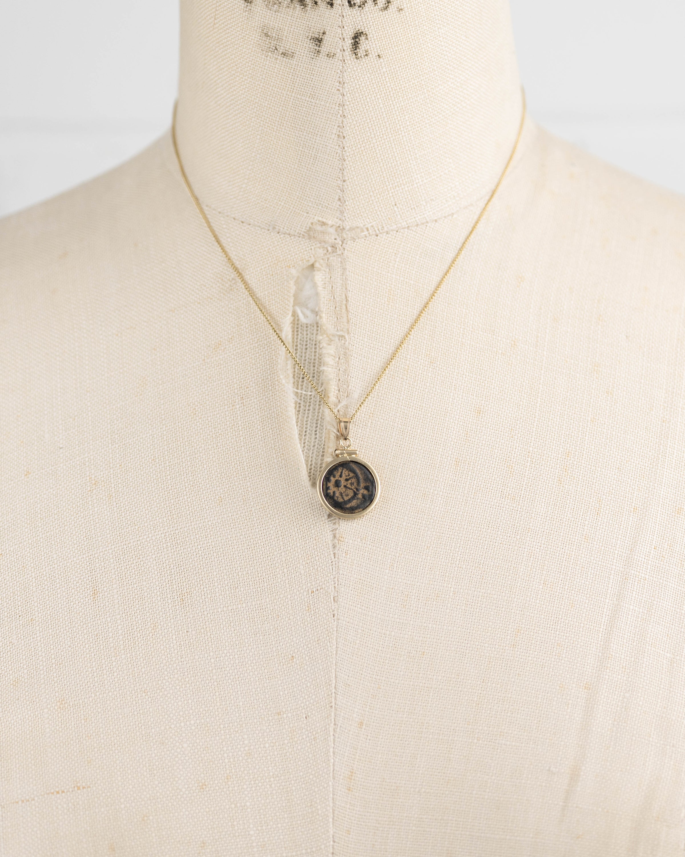 14k Gold Genuine Ancient Biblical/Judaean Coin Necklace (Widow's Mite; 103-76 B.C.)