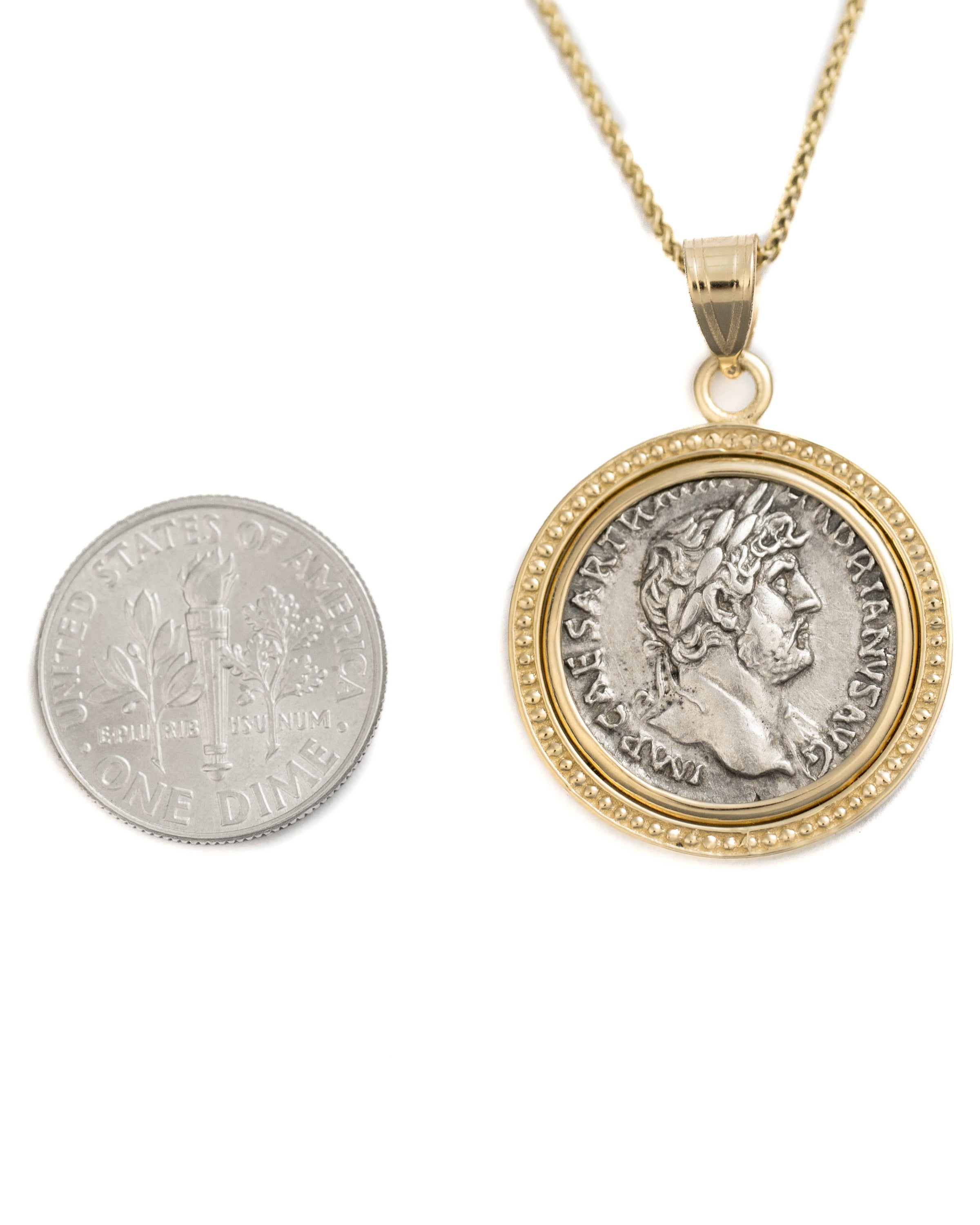 14k Gold Genuine Ancient Roman Coin Necklace (Hadrian; 117-138 A.D.)