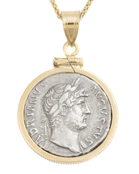 14k Gold Genuine Ancient Roman Coin Necklace (Hadrian;  117-138 A.D.)