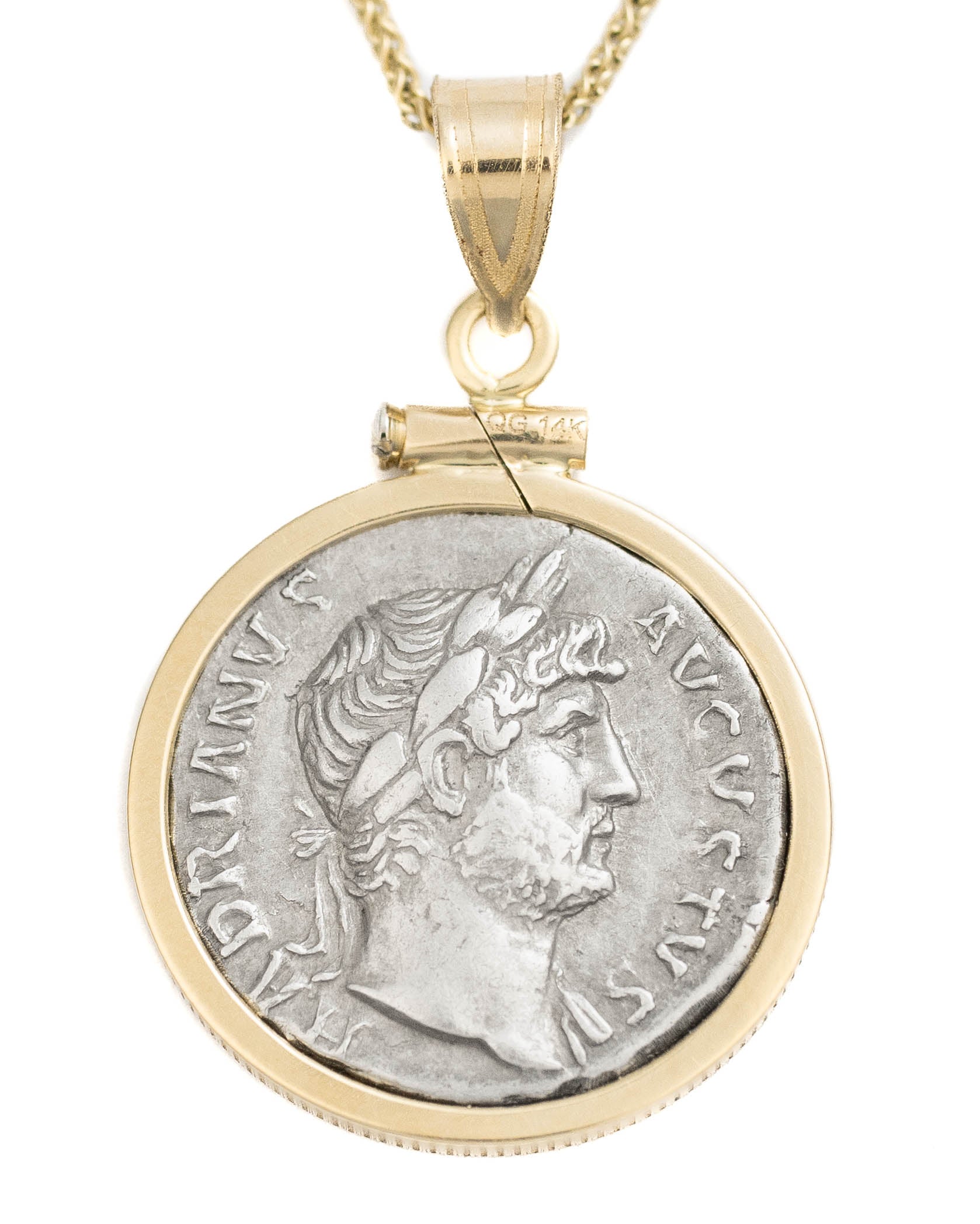 14k Gold Genuine Ancient Roman Coin Necklace (Hadrian;  117-138 A.D.)