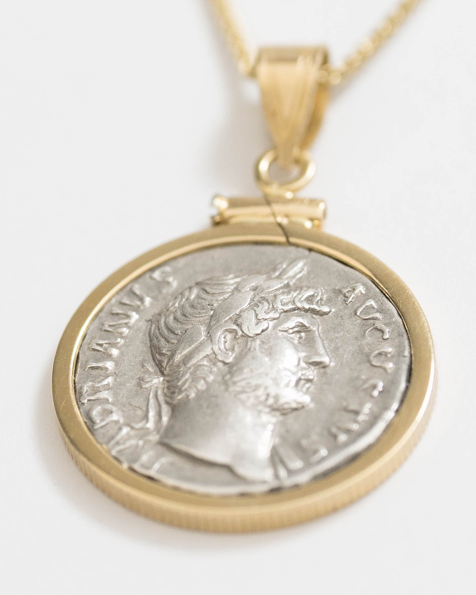 14k Gold Genuine Ancient Roman Coin Necklace (Hadrian;  117-138 A.D.)