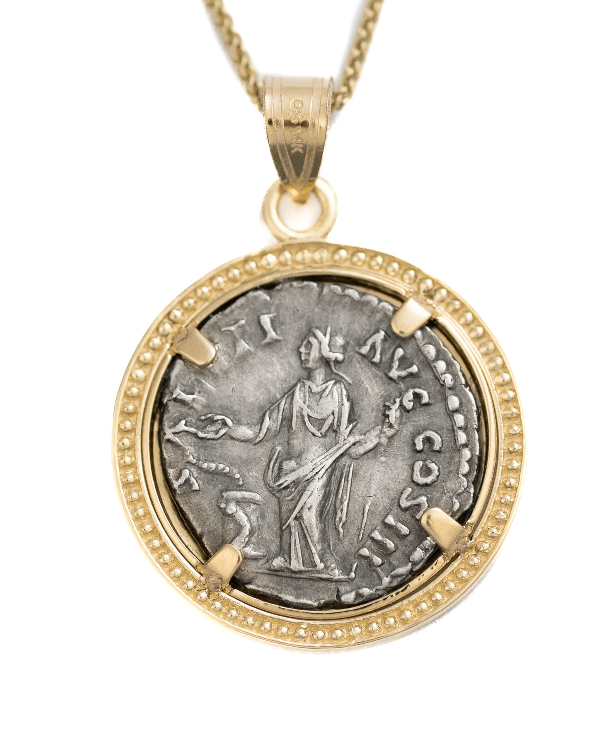 14k Gold Genuine Ancient Roman Coin Necklace (Marcus Aurelius; 161-180 A.D.)