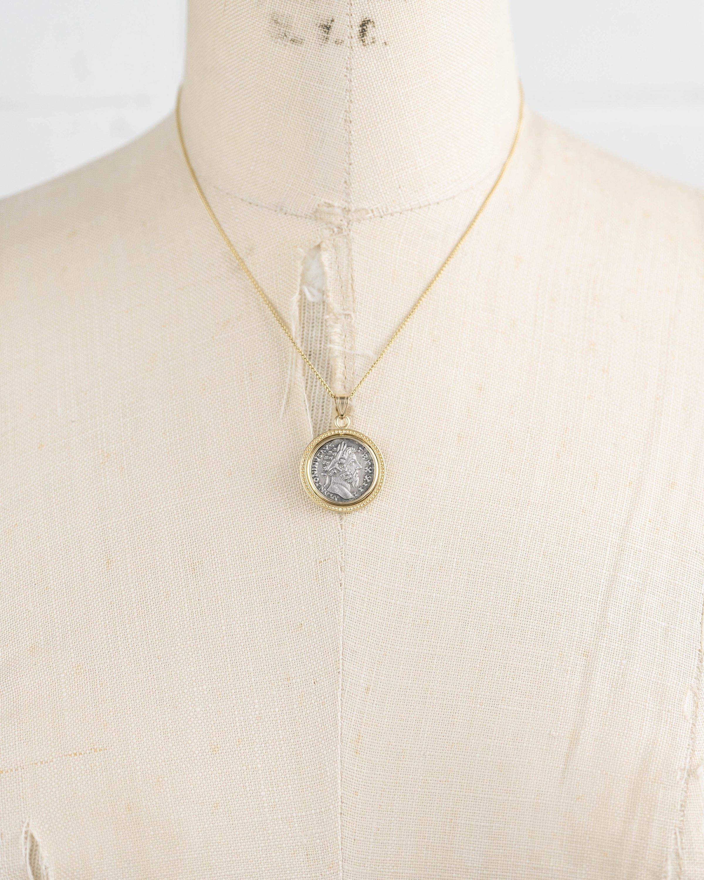 14k Gold Genuine Ancient Roman Coin Necklace (Marcus Aurelius; 161-180 A.D.)