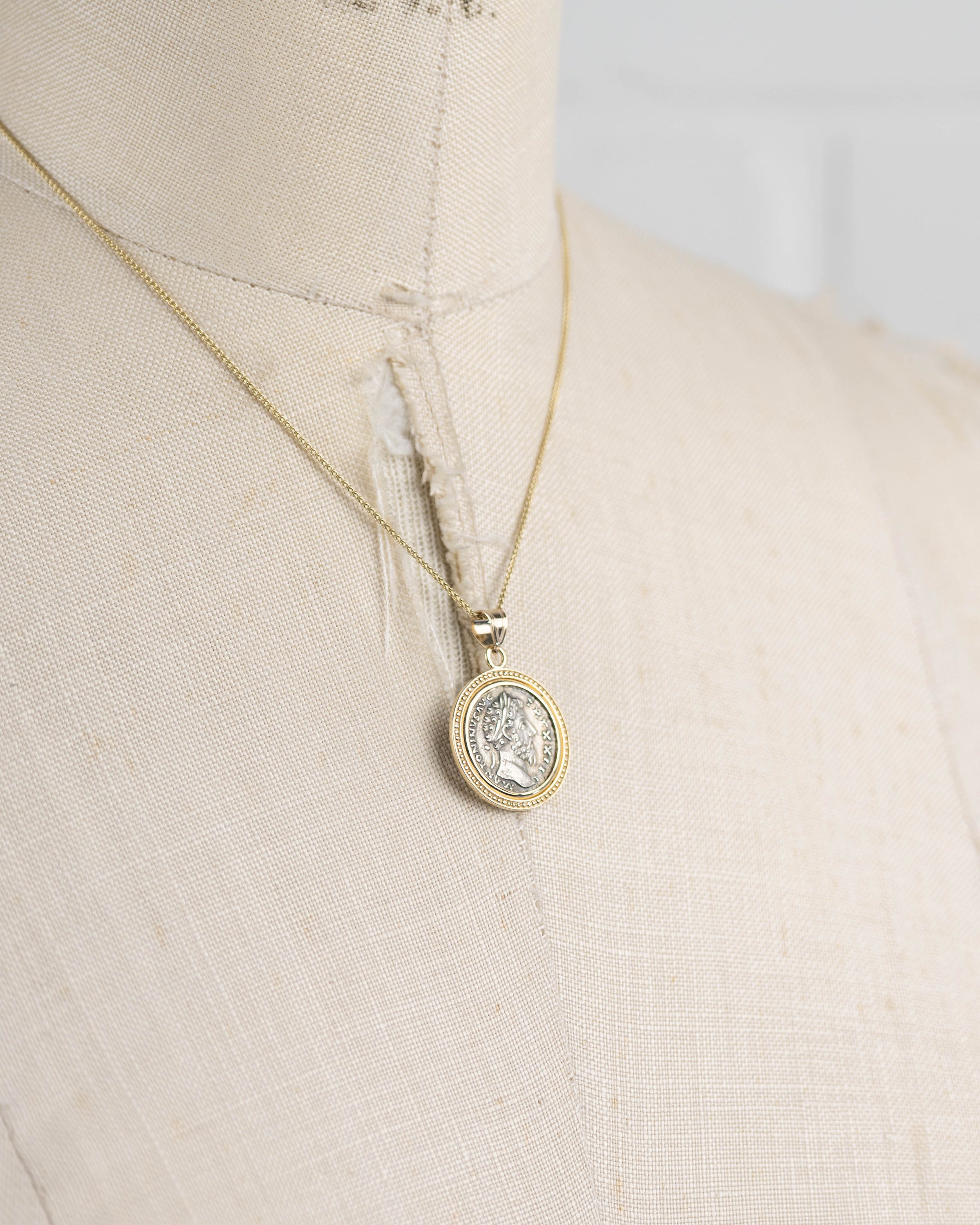 14k Gold Genuine Ancient Roman Coin Necklace (Marcus Aurelius; 161-180 A.D.)