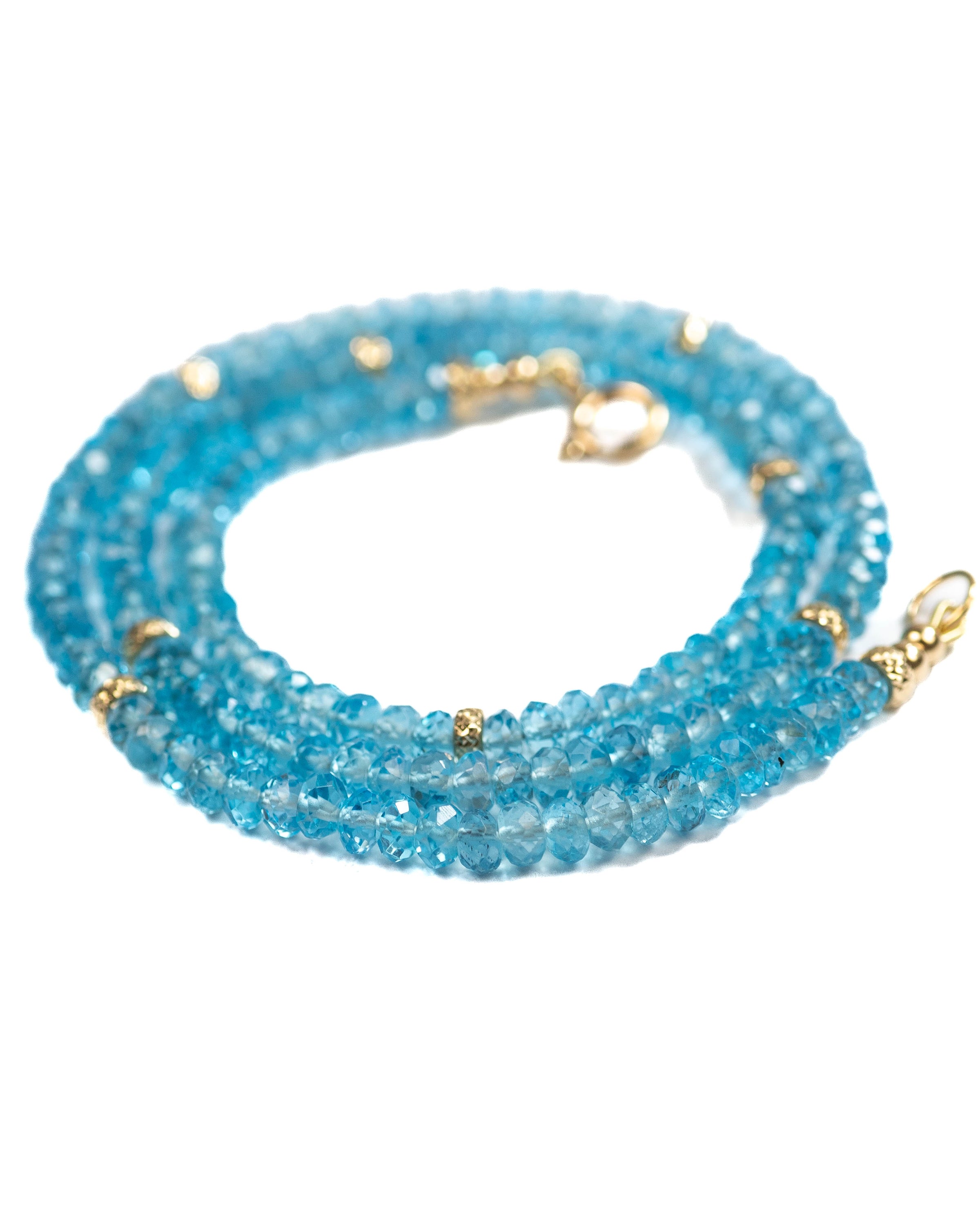 14k Gold Natural Swiss Blue Topaz Gemstone Strand Necklace