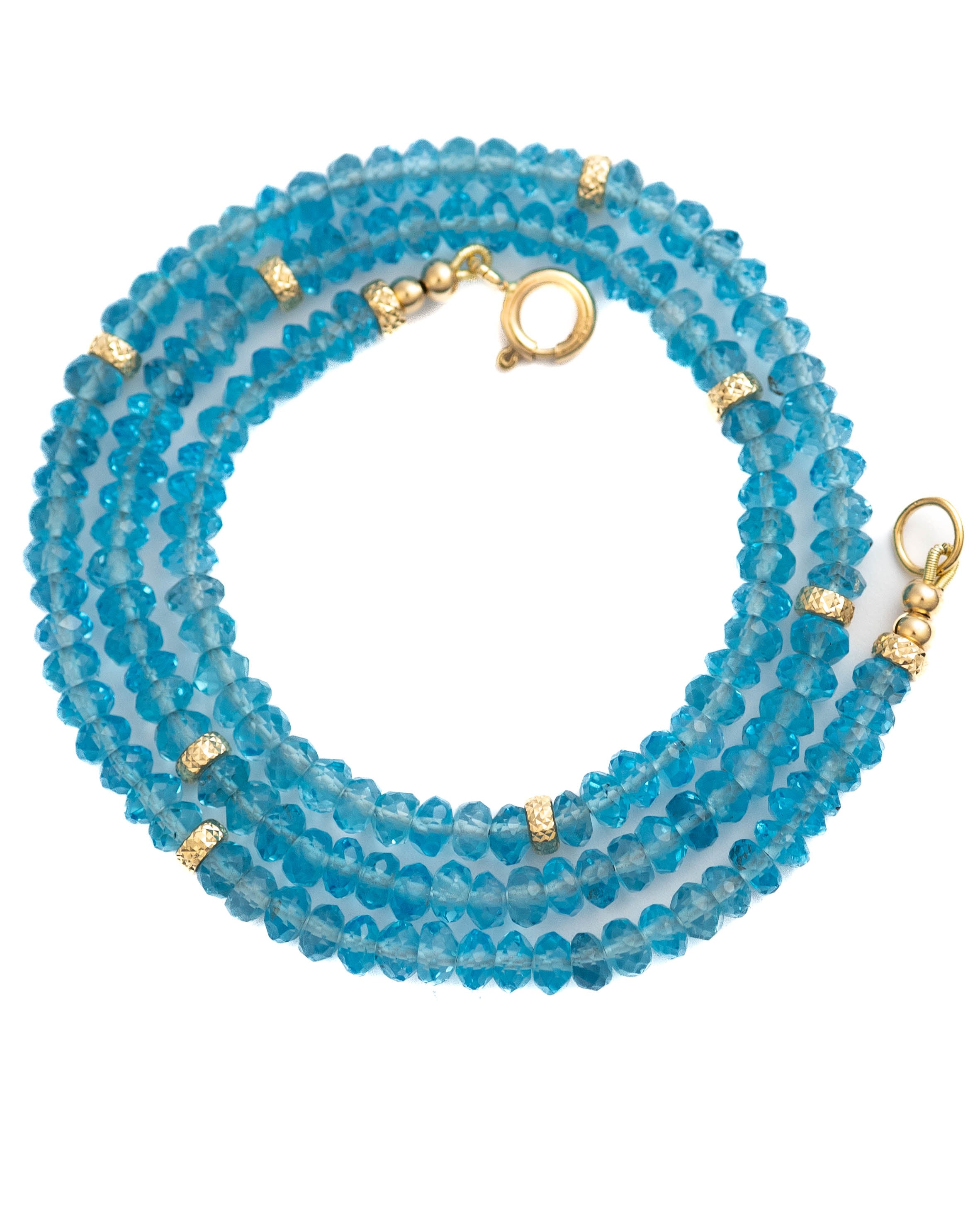 14k Gold Natural Swiss Blue Topaz Gemstone Strand Necklace