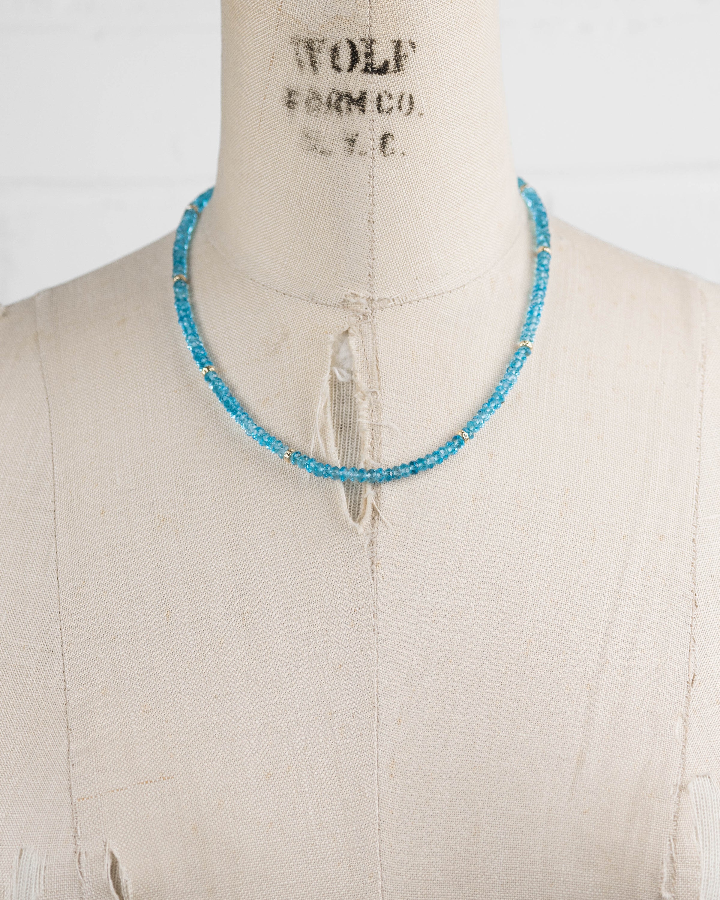 14k Gold Natural Swiss Blue Topaz Gemstone Strand Necklace