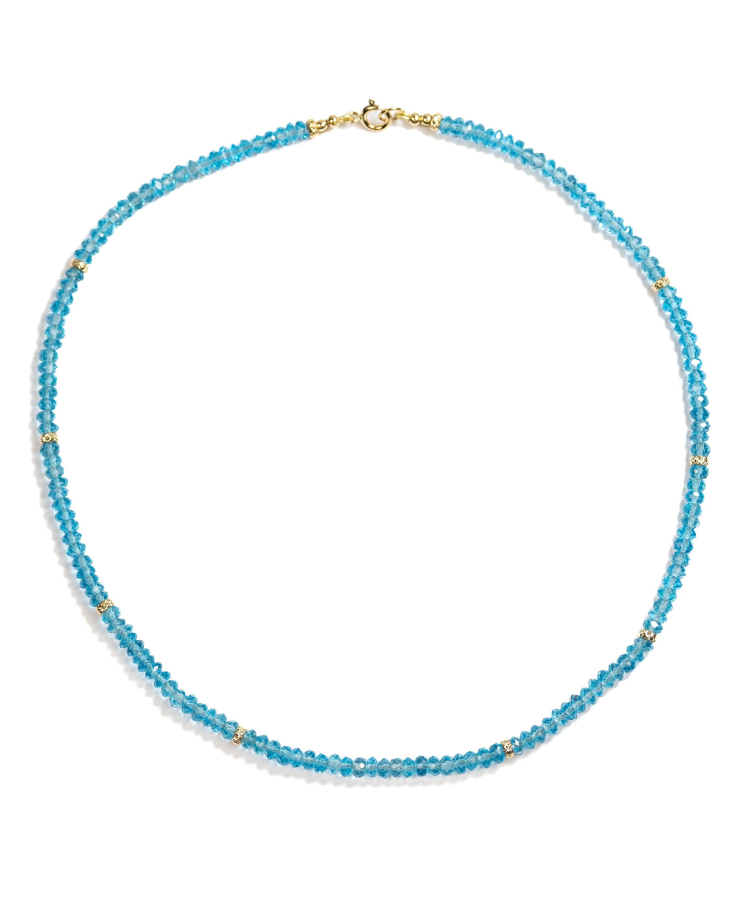 14k Gold Natural Swiss Blue Topaz Gemstone Strand Necklace