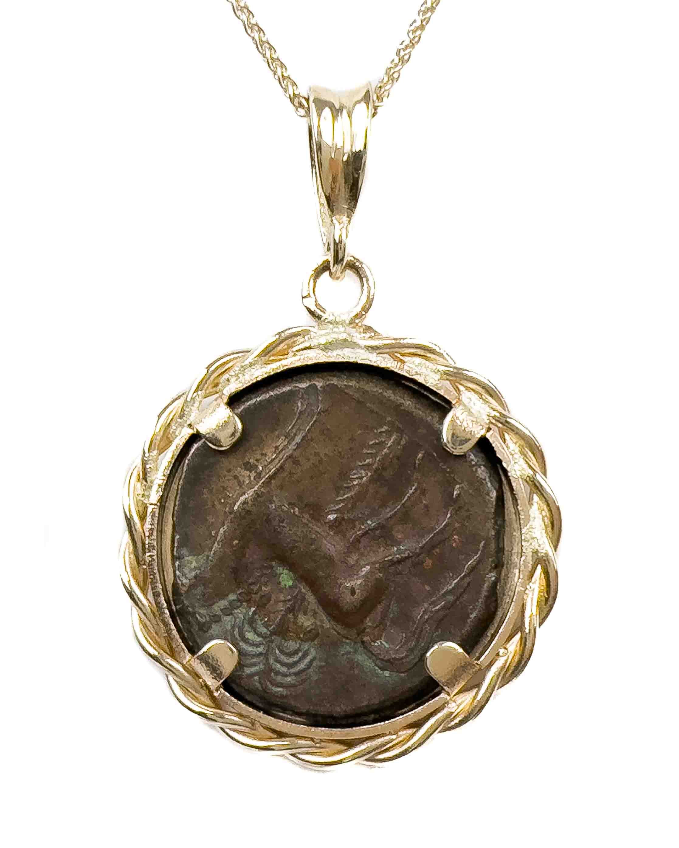 14k Gold Genuine Ancient Carthaginian Coin Necklace (Tanit; 400-350 B.C.)