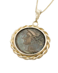 14k Gold Genuine Ancient Carthaginian Coin Necklace (Tanit; 400-350 B.C.)