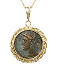 14k Gold Genuine Ancient Carthaginian Coin Necklace (Tanit; 400-350 B.C.)