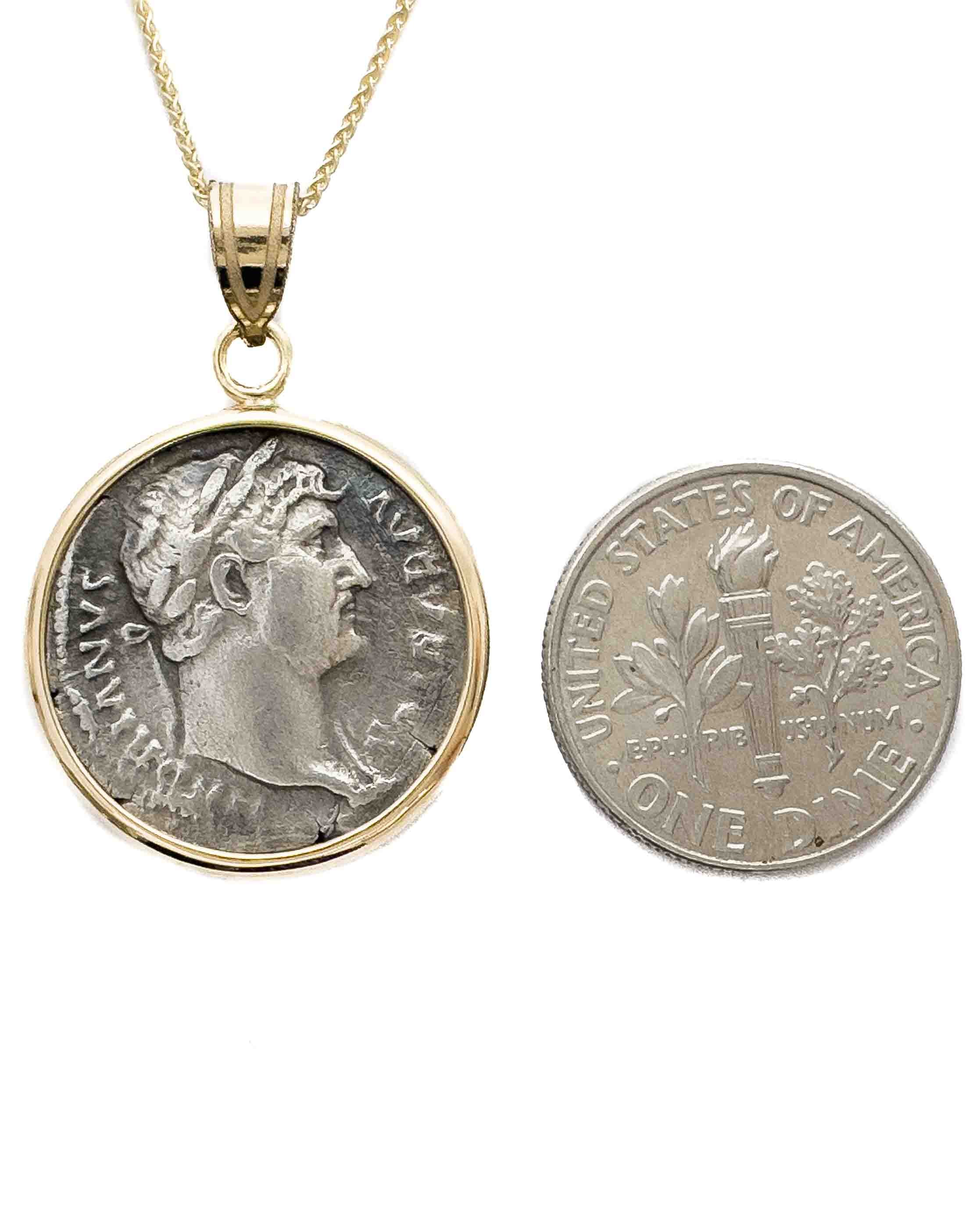 14k Gold Genuine Ancient Roman Coin Necklace (Hadrian; 117-138 A.D.)