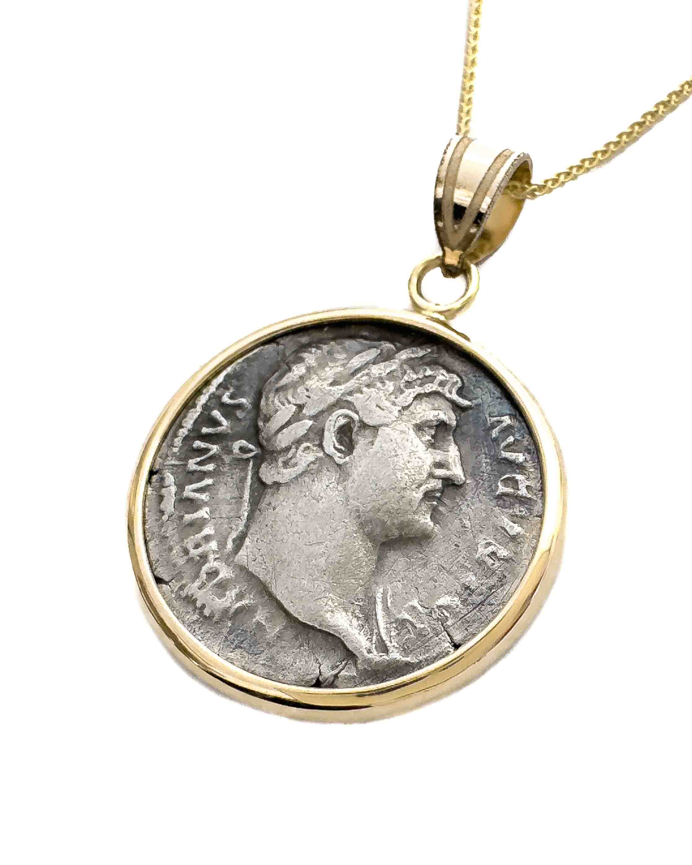 14k Gold Genuine Ancient Roman Coin Necklace (Hadrian; 117-138 A.D.)