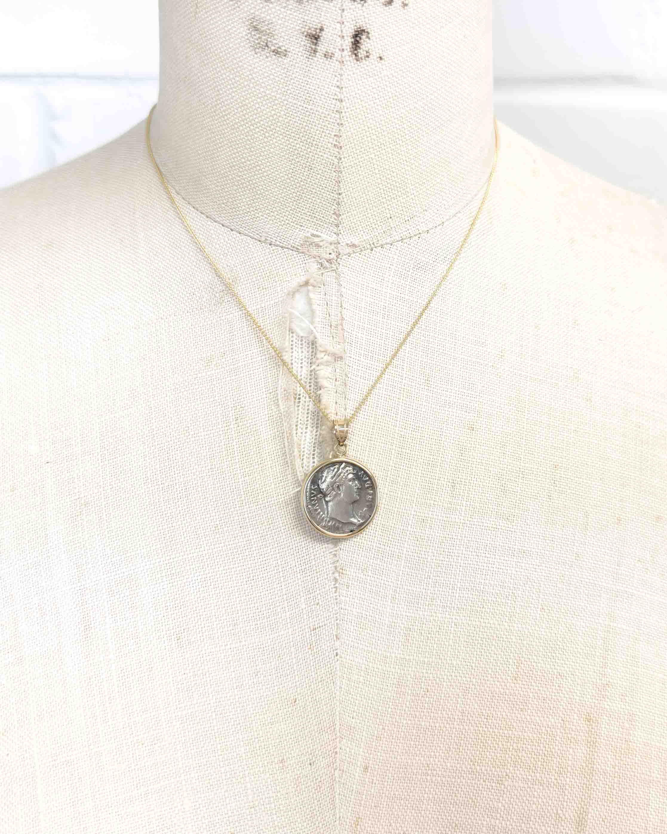 14k Gold Genuine Ancient Roman Coin Necklace (Hadrian; 117-138 A.D.)