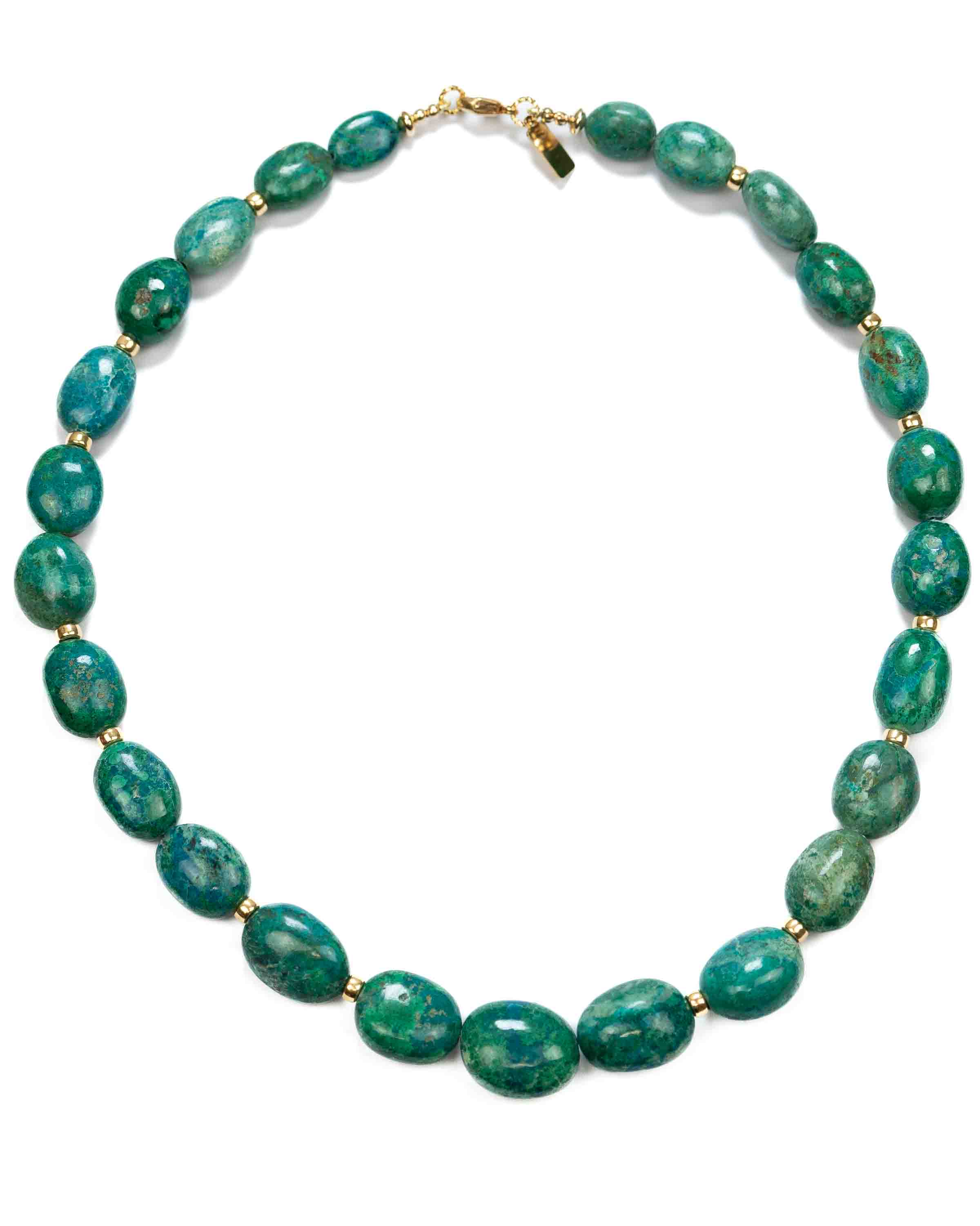 Natural Chrysocolla Nugget 14k Gold Filled Gemstone Strand Necklace