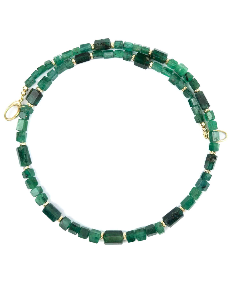 14k Gold Natural Emerald Nugget Collar Necklace