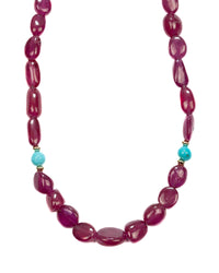 Natural Ruby & Sleeping Beauty Turquoise Nugget Necklace