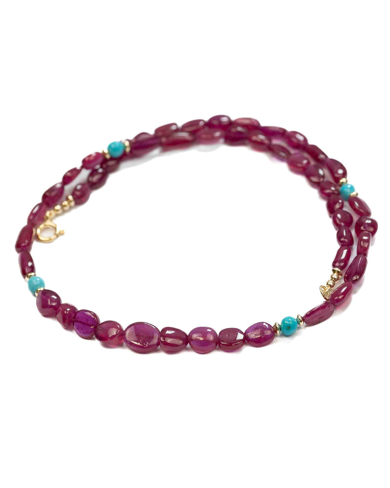 Natural Ruby & Sleeping Beauty Turquoise Nugget Necklace