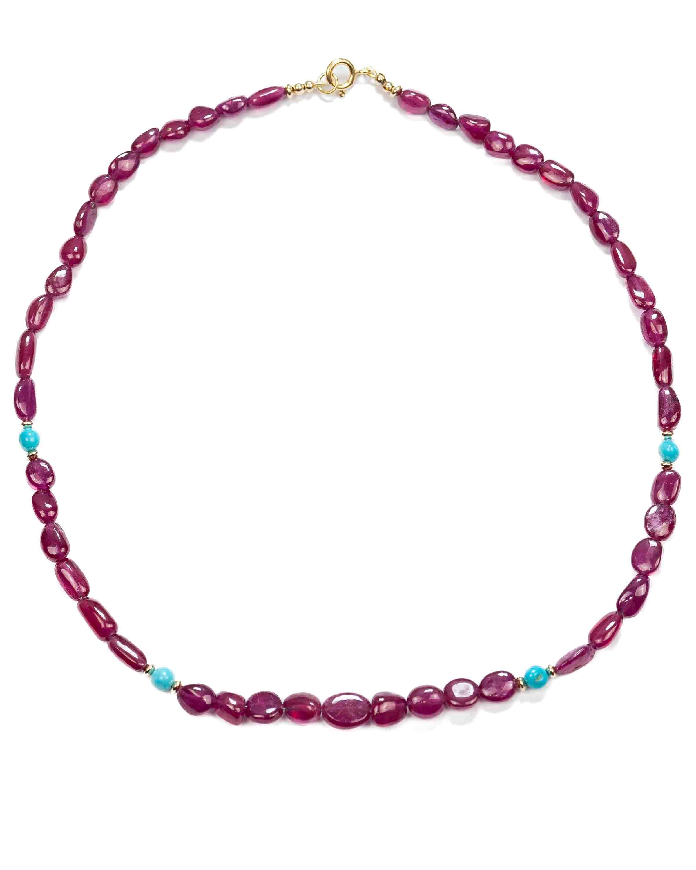 Natural Ruby & Sleeping Beauty Turquoise Nugget Necklace