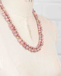 Rhodochrosite Grey Freshwater Pearl Double Strand Statement Necklace