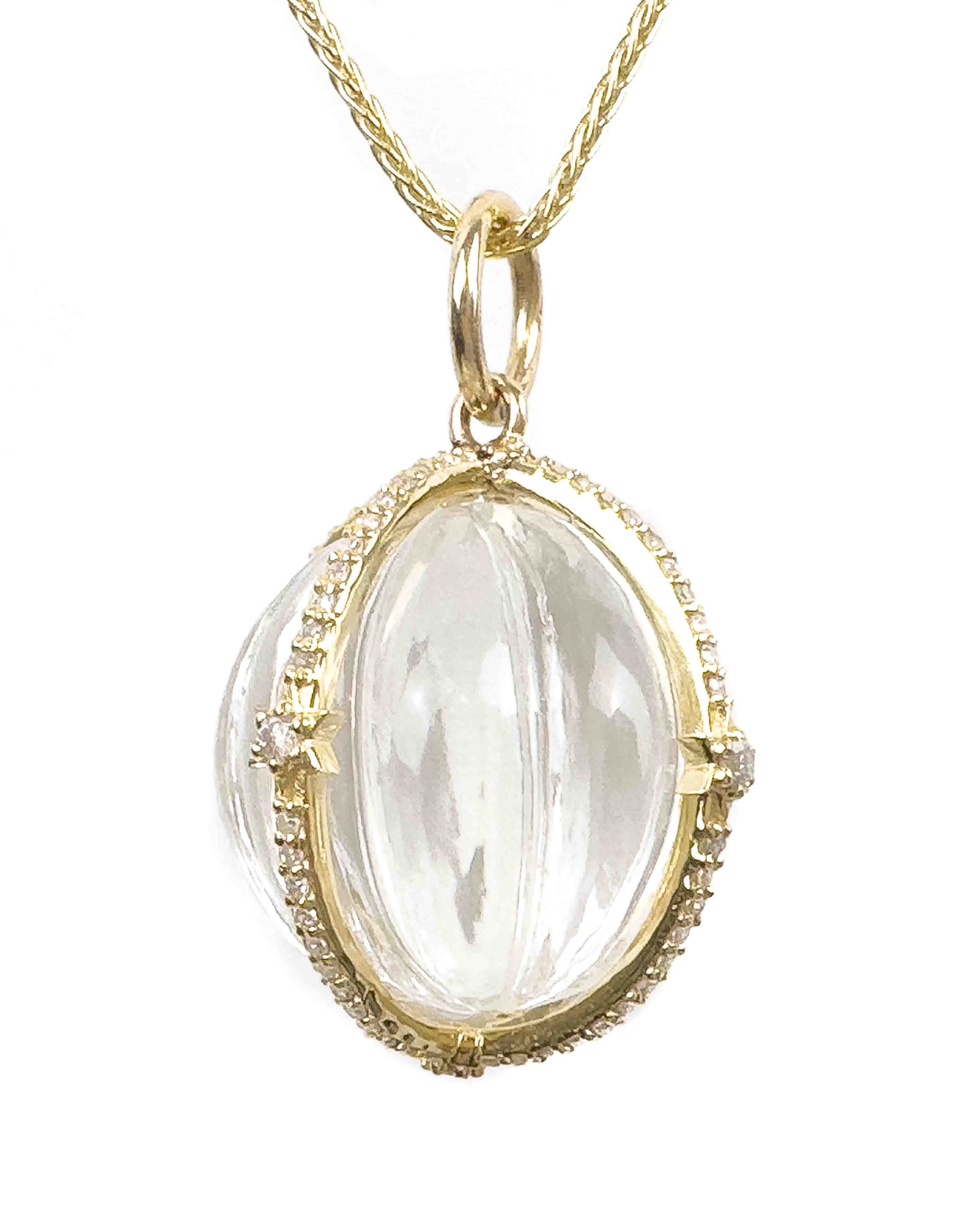 14k Diamond & Carved Quartz Drop Necklace