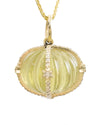 14k Diamond & Carved Lemon Quartz Drop Necklace